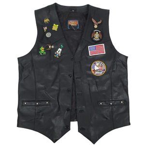 Cripple Creek Biker Motorcycle Vest Mens M Black Leather American Legion Lined